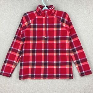 Eddie Bauer Women's Fleece Pullover Sweatshirt Sz Small Red Plaid Mock Neck NWOT